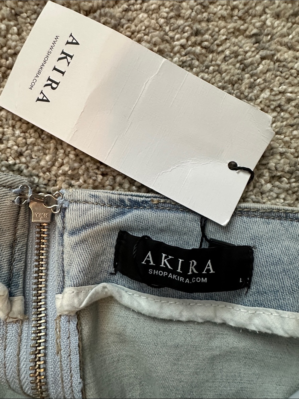 NWT AKIRA Light Wash Denim Mini Skirt Lace Up Sides Zipper Back Detail Size L - Picture 3 of 14